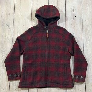 Woolrich Women’s Charcoal Hunt Plaid Wool Blend Hooded Jacket Size Large